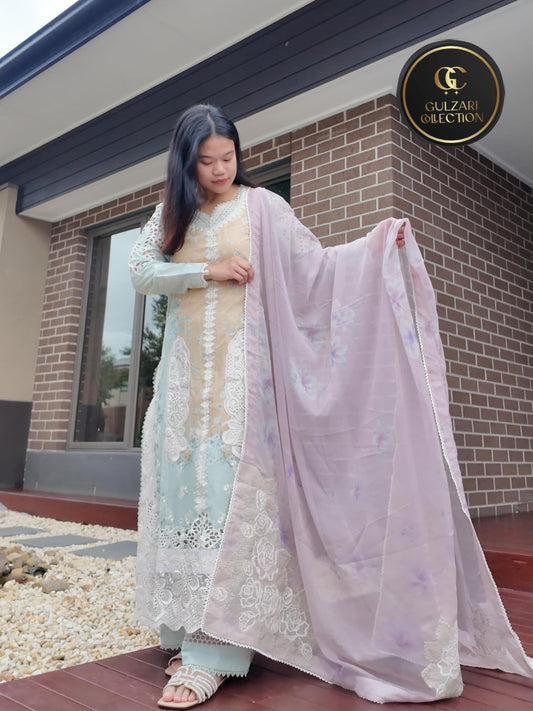 Pastel Mint & Lilac Schiffli Luxe Set
