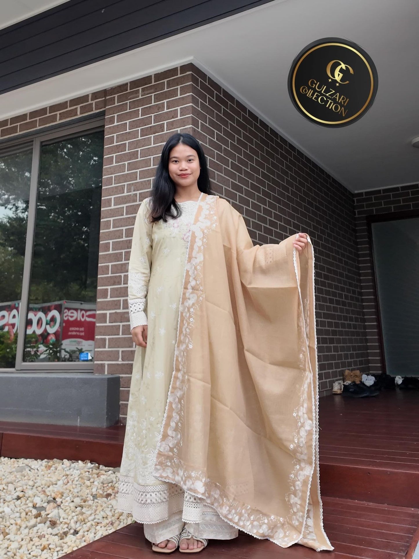 Beige Embroidered Anarkali Luxe Set