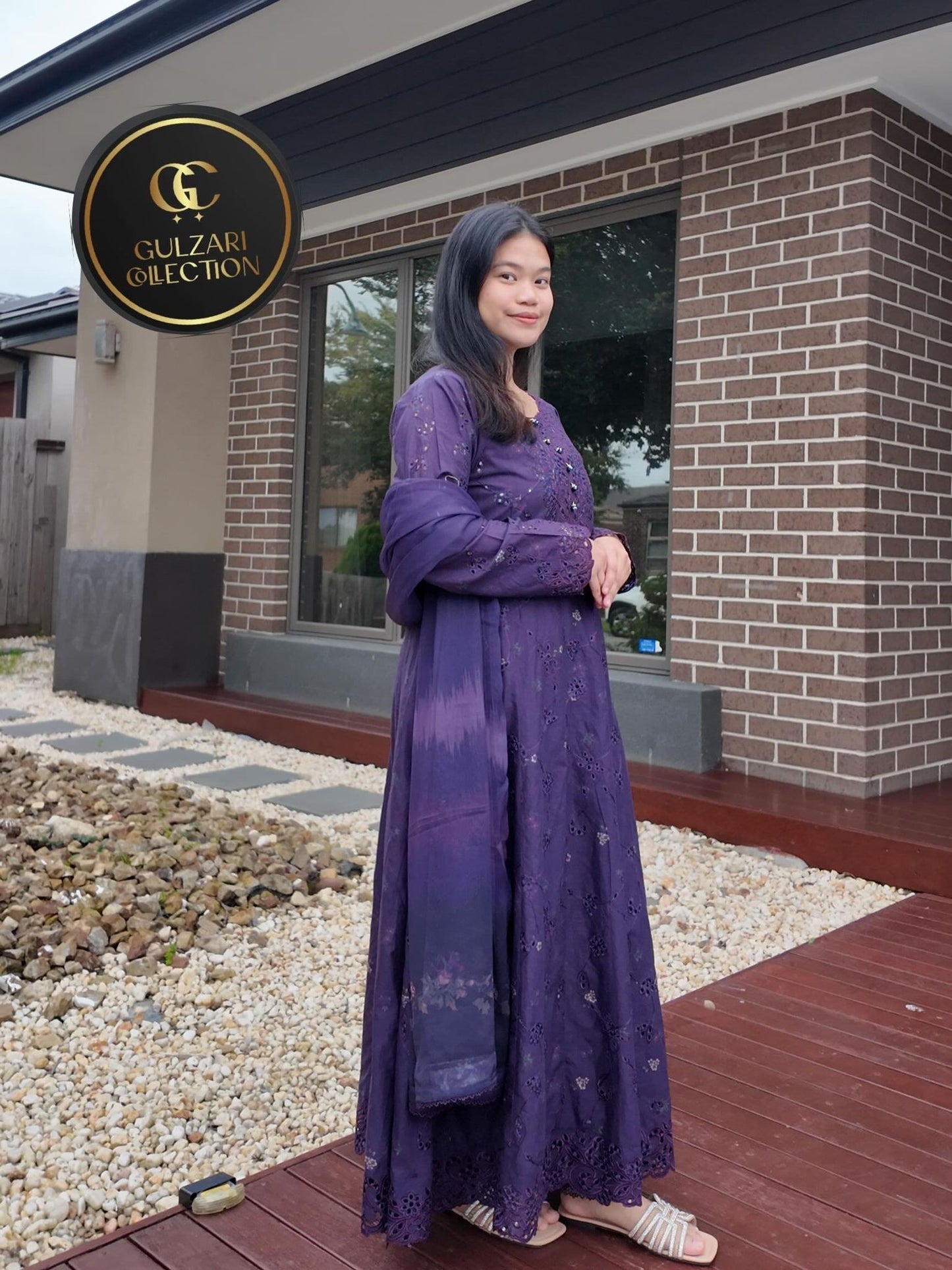 Purple Embroidered Anarkali Suit Set
