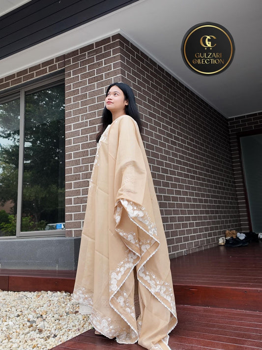 Beige Embroidered Anarkali Luxe Set