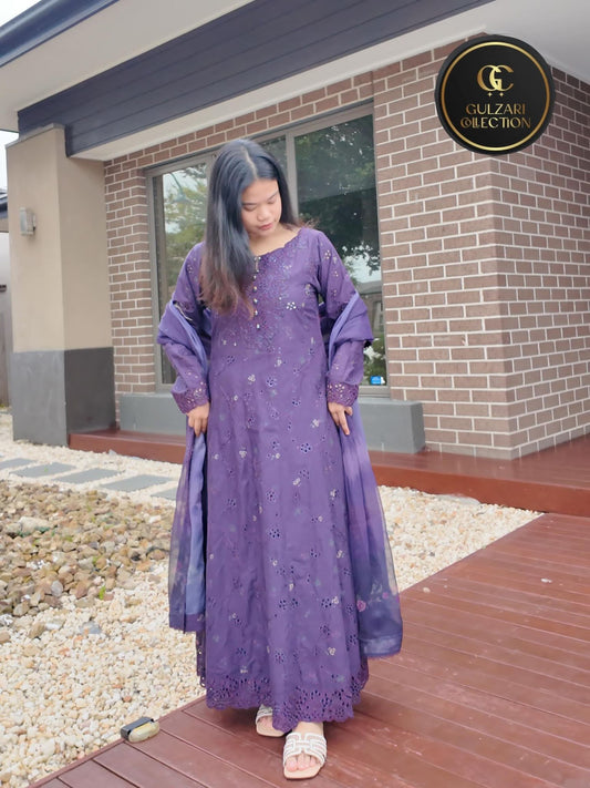 Purple Embroidered Anarkali Suit Set