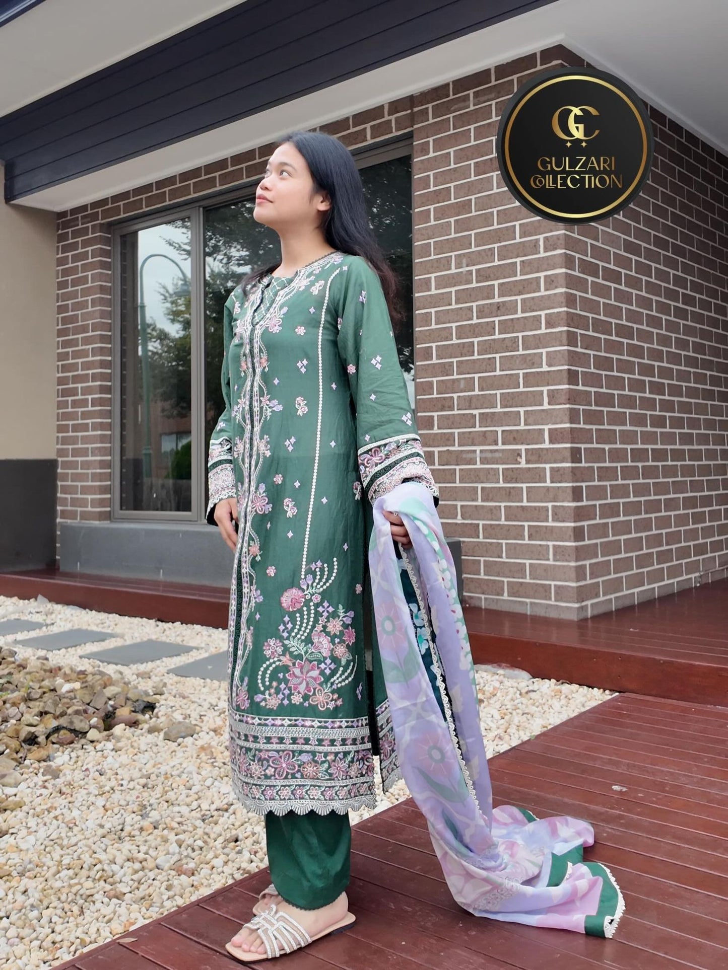 Emerald Green Embroidered Straight Suit Set