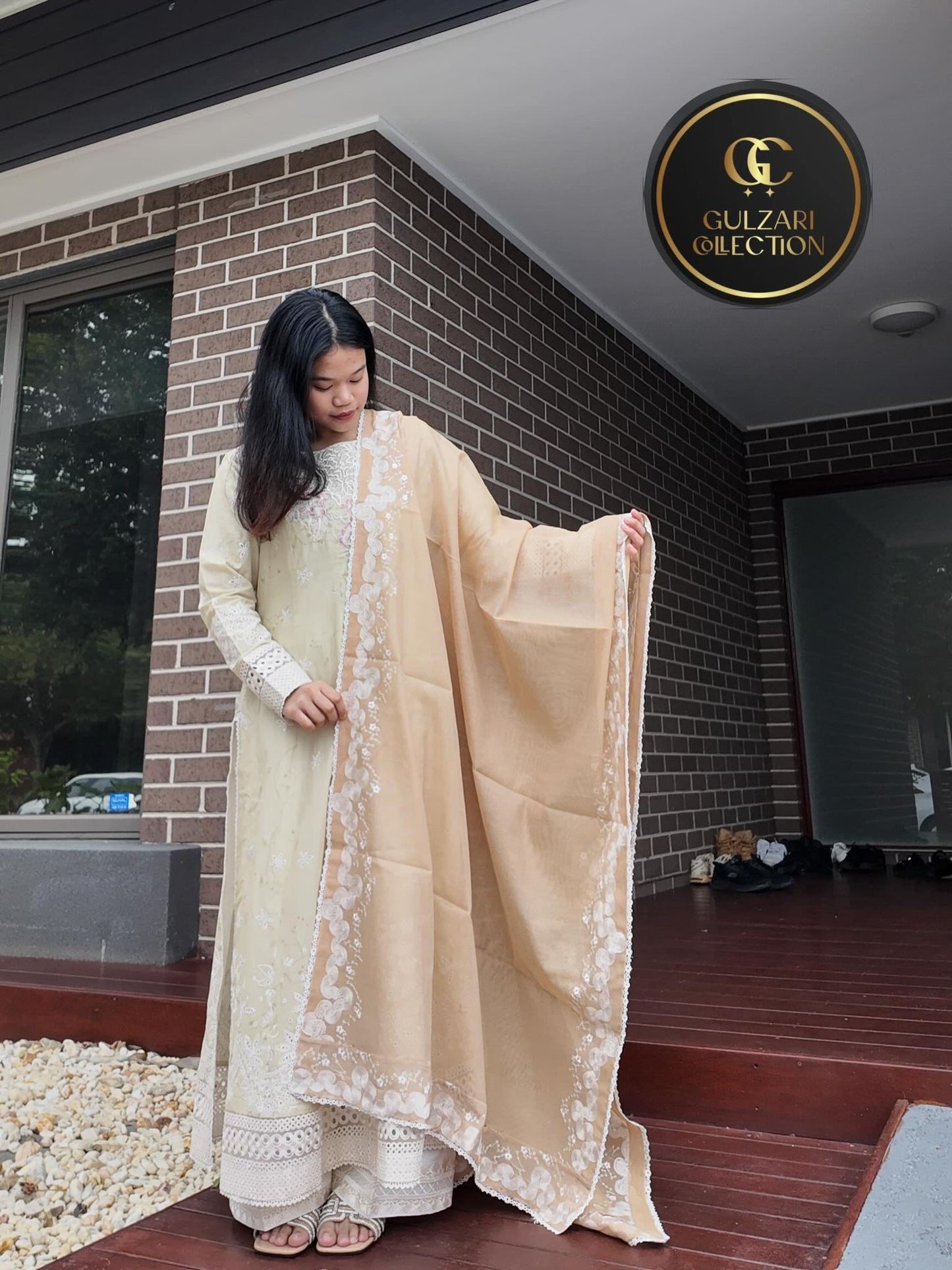 Beige Embroidered Anarkali Luxe Set