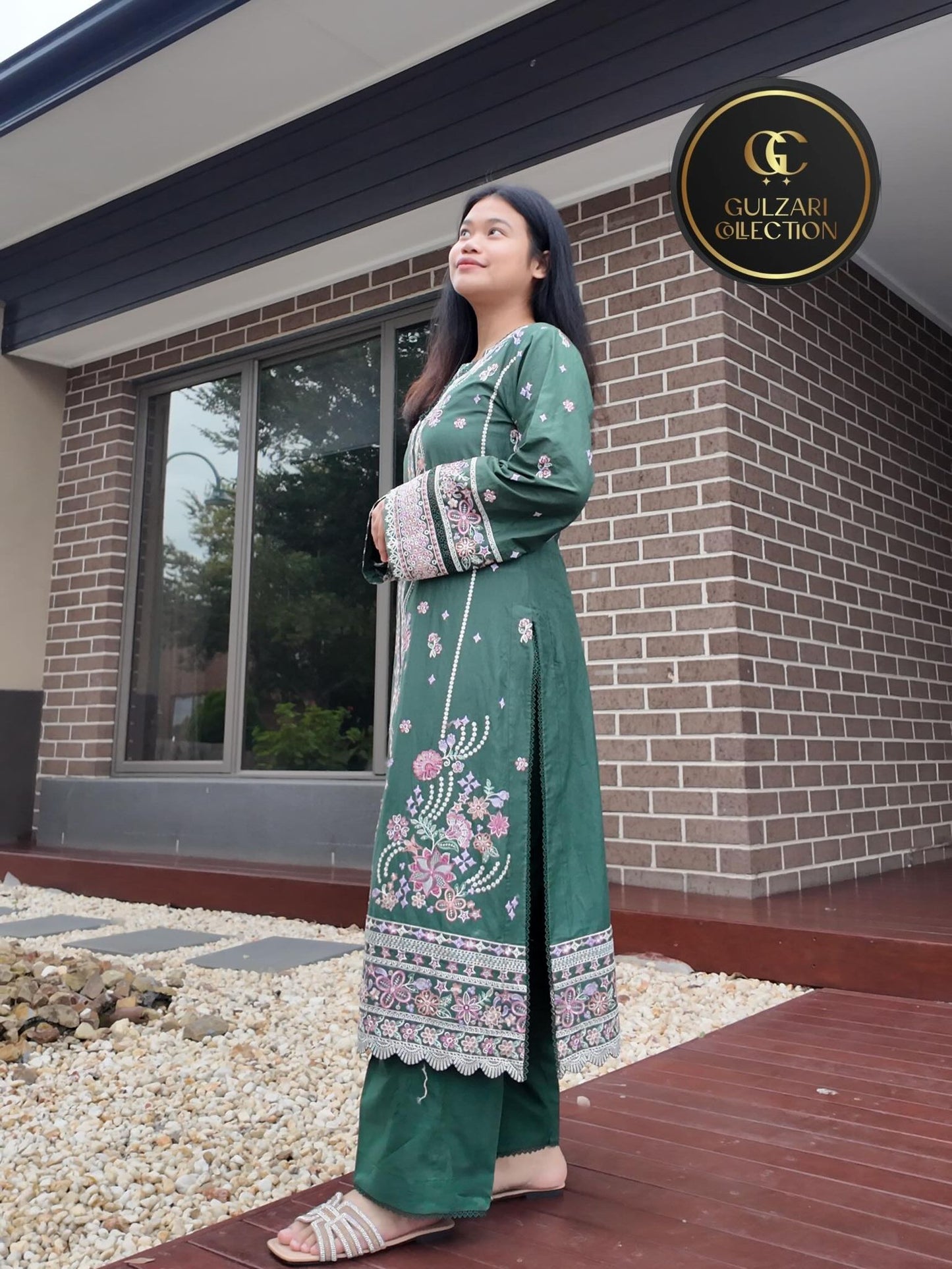 Emerald Green Embroidered Straight Suit Set
